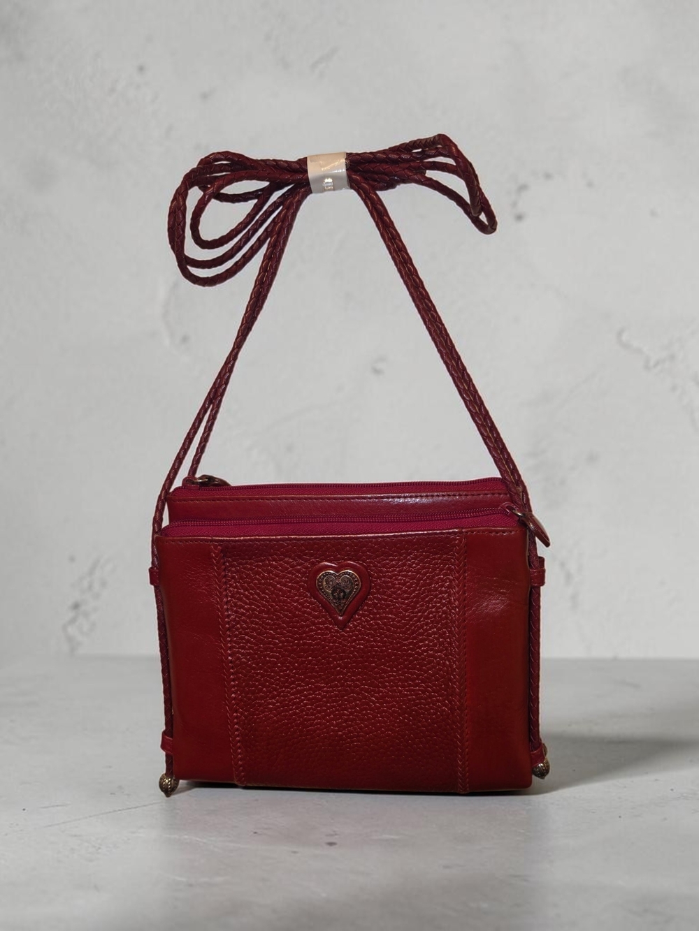 Brighton Women's Red Leather Crossbody Bag with Heart Accent